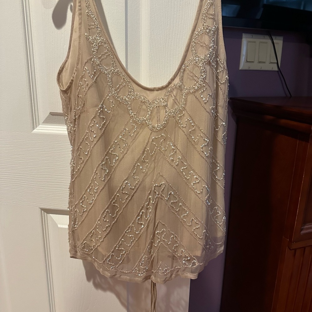 Beaded Sleeveless Top in Beige